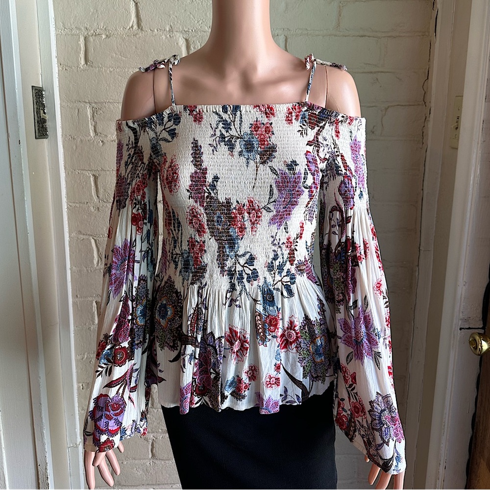 Altar’d State size small cream pink blue multi colored floral boho blouse